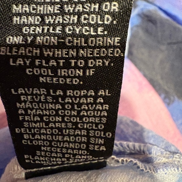 Zac & Rachel Sz M Flounce Sleeves Top Blouse Blue Pink Crinkle Rayon Blend NWT - Picture 10 of 11